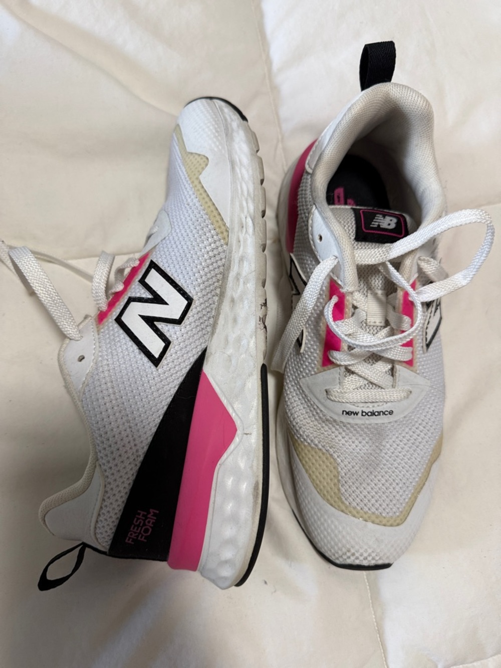 New Balance White & Pink Athletic Mesh Sneakers